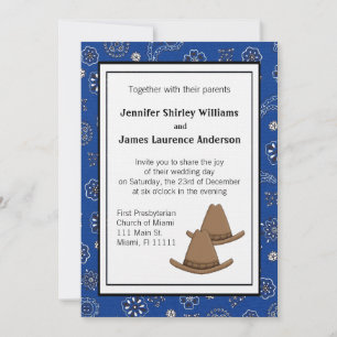 Blue Western Cowboy Pet Wedding Invitation Kaart