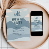 Blue Western Desert Cactus Baby shower Kaart