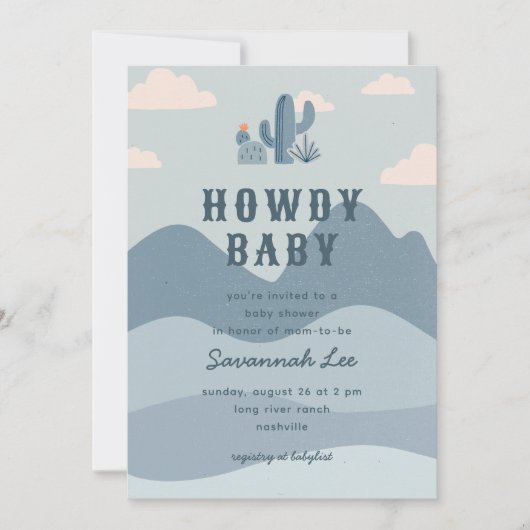 Blue Western Desert Cactus Baby shower Kaart (Voorkant)