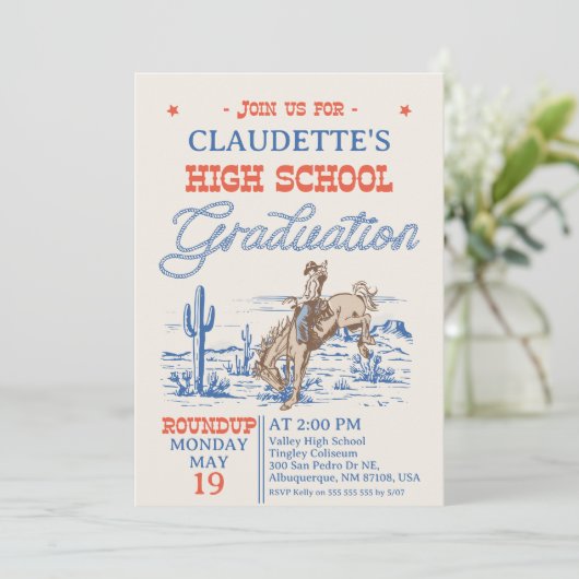  Blue Western Desert High School Afstuderen Kaart (Staand voorkant)