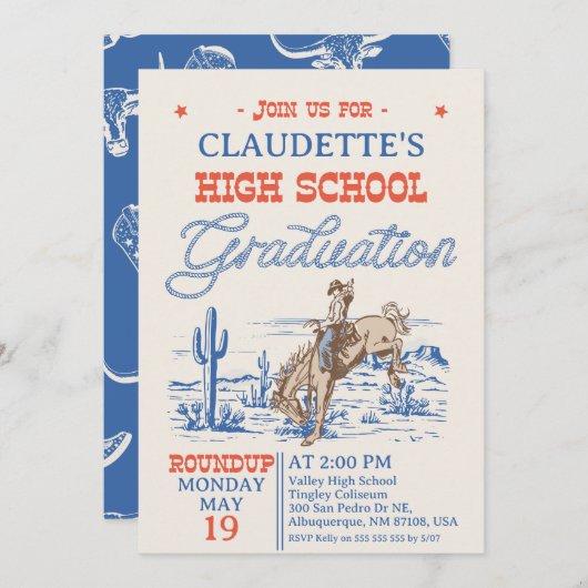 Blue Western Desert High School Afstuderen Kaart (Voorkant / Achterkant)