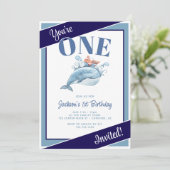 Blue Whale 1e verjaardag Kaart (Staand voorkant)