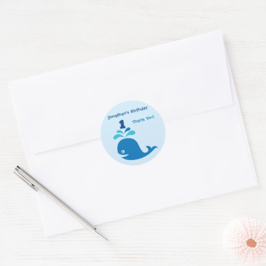Blue Whale 1e Verjaardagsgunst Sticker (Envelop)