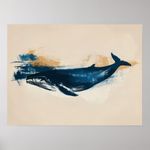 Blue Whale abstracte tekening Klein Poster