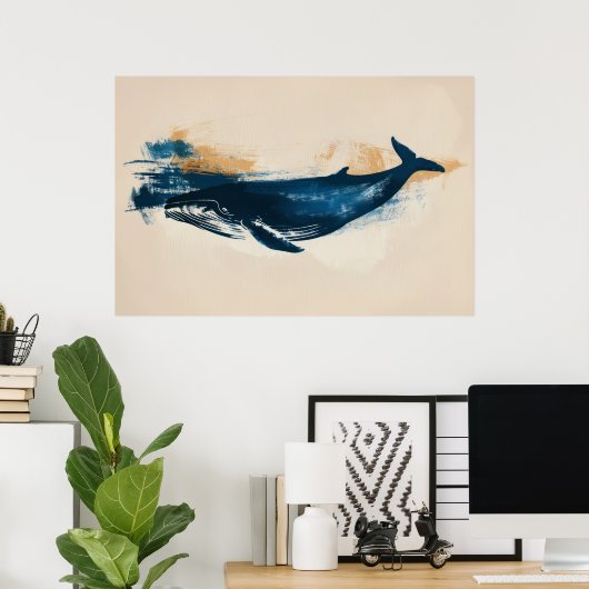 Blue Whale abstracte tekening Poster (Thuiskantoor)