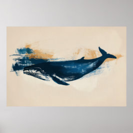 Blue Whale abstracte tekening Poster