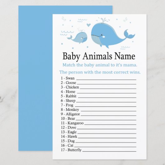 Blue Whale Baby Animals Name Game (Voorkant / Achterkant)