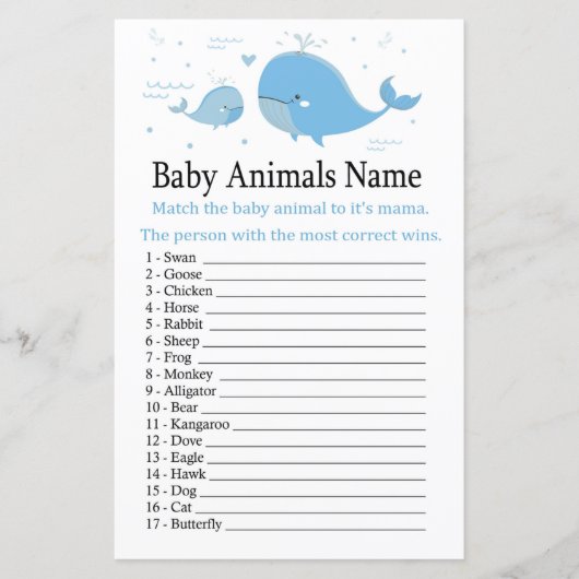 Blue Whale Baby Animals Name Game (Voorkant)