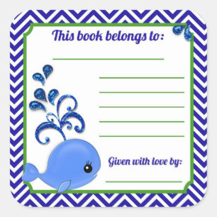 Blue Whale Baby Baby shower Boek Bord Stickers Sq