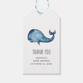 Blue whale baby shower dank u. Waterverf marine Cadeaulabel