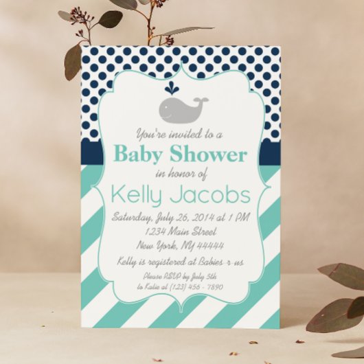 Blue Whale Baby shower Invitation Kaart