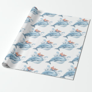 Blue Whale Birthday Cadeaupapier