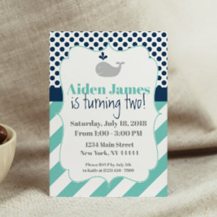 Blue Whale Birthday Invitation Kaart