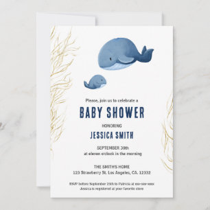 Blue Whale Boy Baby shower Kaart