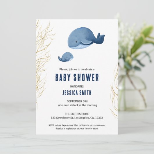 Blue Whale Boy Baby shower Kaart (Staand voorkant)