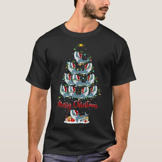 Blue Whale Christmas Tree Lights  Blue Whale Xmas T-shirt (Voorkant)