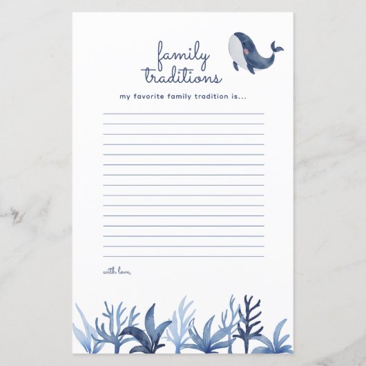 Blue Whale Coral Baby shower voorspellingen spel (Achterkant)