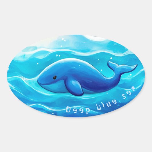 Blue Whale Cute, personalized Ovale Sticker (Voorkant)