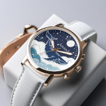 Blue Whale Dream Gepersonaliseerd Horloge<br><div class="desc">Een witte illustratie van een blauwe walvis die boven de wolken drijft onder een blauwe hemel.</div>