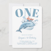 Blue Whale First Birthday Party Invitation Kaart (Voorkant)