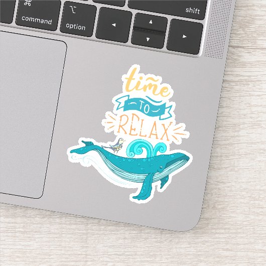Blue Whale Happy Schattigee tijd om te ontspannen Sticker (Detail)