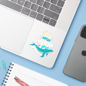 Blue Whale Happy Schattigee tijd om te ontspannen Sticker (Laptop met iPhone)