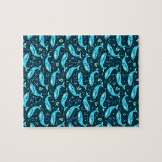 Blue Whale Nautical Ocean Beach Cute Pattern Legpuzzel (Horizontaal)