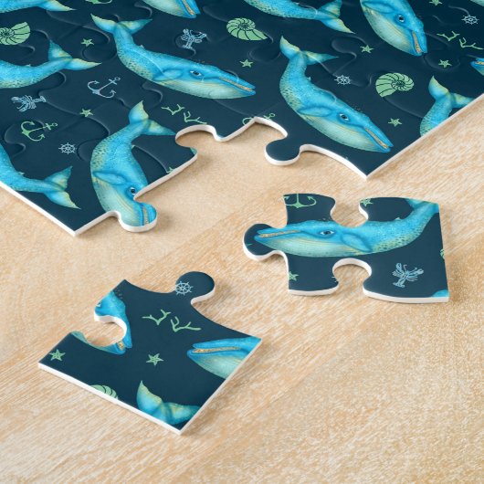 Blue Whale Nautical Ocean Beach Cute Pattern Legpuzzel (Zijkant)