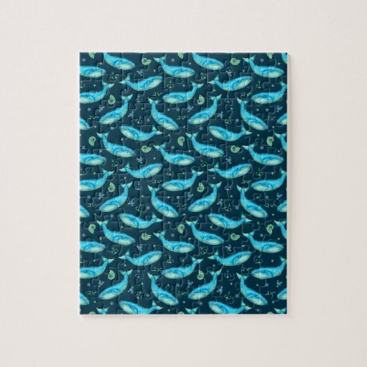 Blue Whale Nautical Ocean Beach Cute Pattern Legpuzzel (Verticaal)
