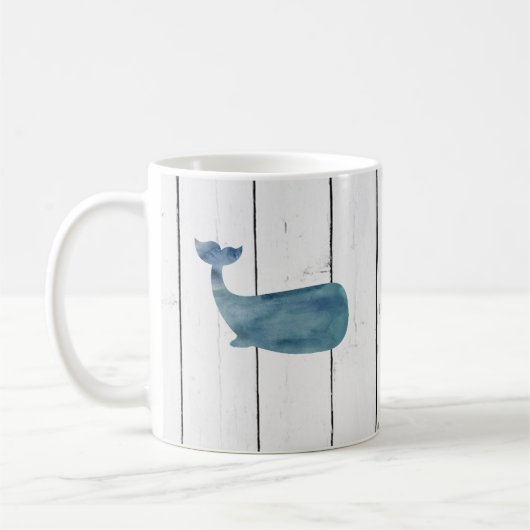 Blue Whale Nautical Shiplap Rustiek Koffiemok (Links)