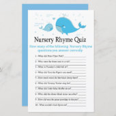 Blue Whale Nursery Rhyme Quiz baby shower game (Voorkant / Achterkant)