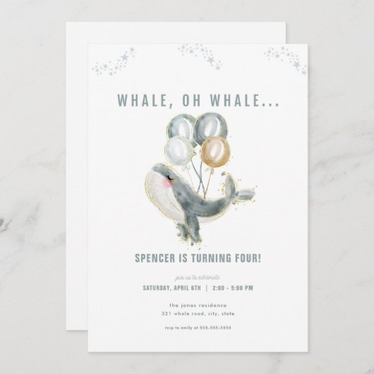 Blue Whale Oh Whale Verjaardag uitnodiging (Voorkant / Achterkant)