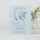 Blue Whale onder het Zee Boy Verjaardagsfeest Kaart (Staand voorkant)