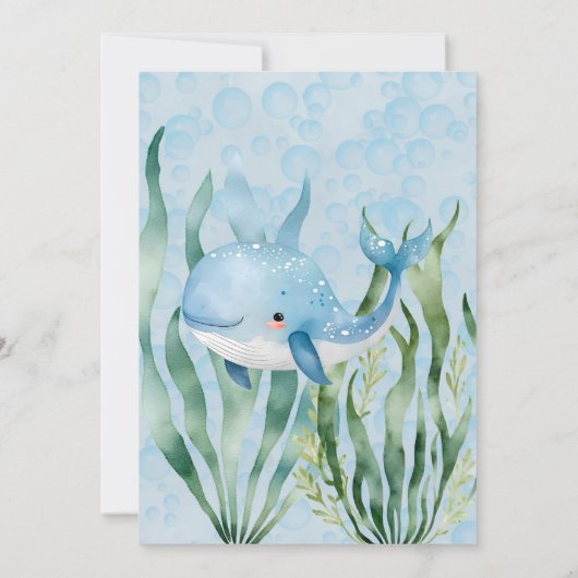 Blue Whale onder het Zee Boy Verjaardagsfeest Kaart (Achterkant)