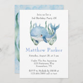 Blue Whale onder het Zee Boy Verjaardagsfeest Kaart (Voorkant / Achterkant)