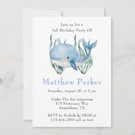 Blue Whale onder het Zee Boy Verjaardagsfeest Kaart