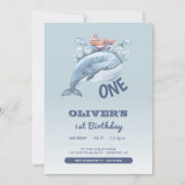 Blue Whale One Boy 1e Verjaardag Kaart (Voorkant)
