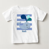 Blue Whale op Blue Striped Achtergrond Shirt (Voorkant)