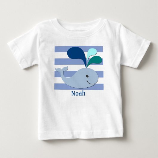 Blue Whale op Blue Striped Achtergrond Shirt (Voorkant)