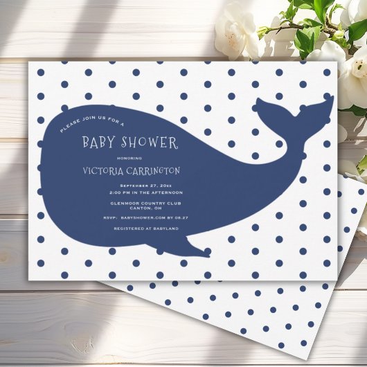 blue whale polkadot Baby shower Kaart