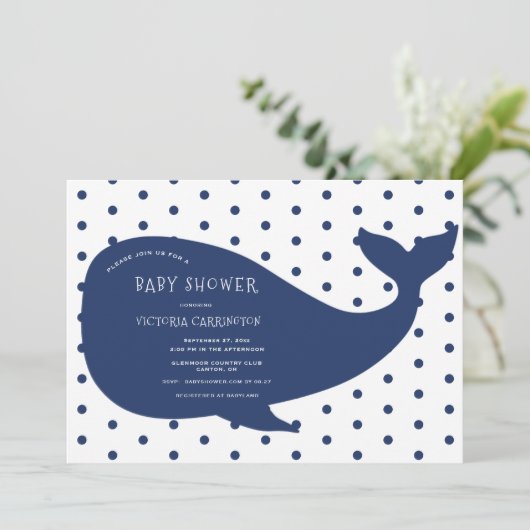 blue whale polkadot Baby shower Kaart (Staand voorkant)
