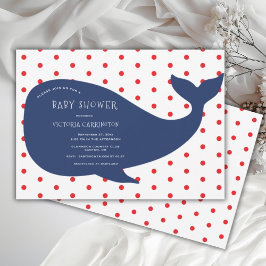 Blue Whale Red Polkadot Baby shower Kaart