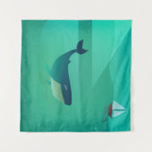Blue Whale & Sailboat – Calm Ocean Uitzicht Wandkleed (Voorkant (horizontaal))