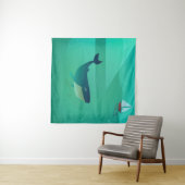 Blue Whale & Sailboat – Calm Ocean Uitzicht Wandkleed (In Situ (horizontaal))