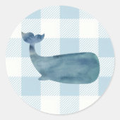 Blue Whale Shiplap Nautical Gingham Ronde Sticker (Voorkant)