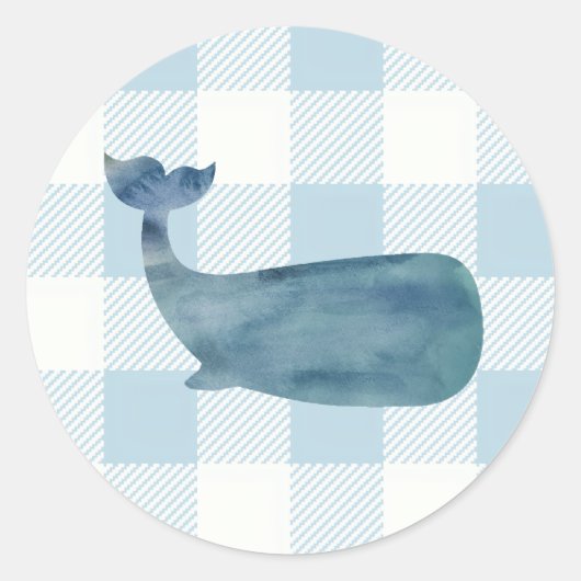 Blue Whale Shiplap Nautical Gingham Ronde Sticker (Voorkant)