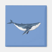 Blue Whale Vector Art Illustratie Zwart-wit Magneet (Voorkant)