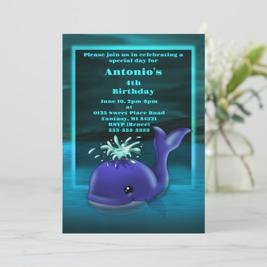Blue Whale verjaardagsfeestje Kaart (Staand voorkant)