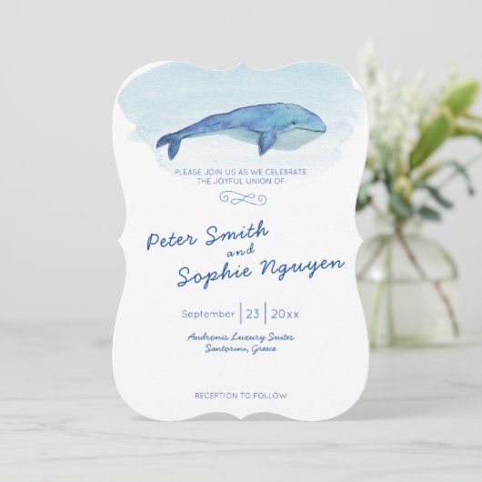 Blue whale Wedding-uitnodiging Kaart (Staand voorkant)