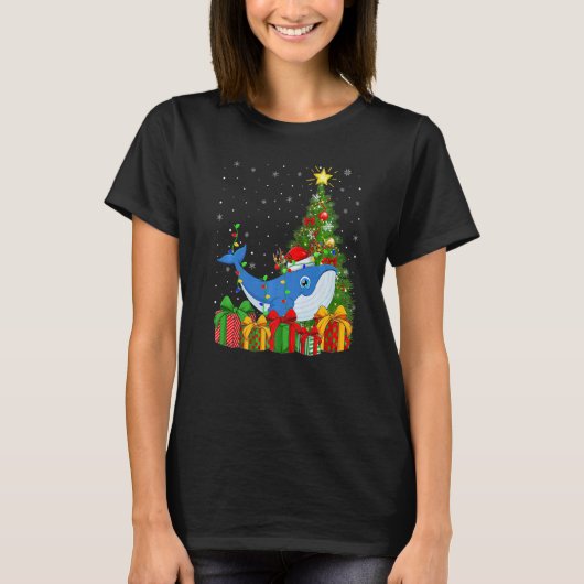 Blue Whale Xmas Lights Santa Blue Whale Christmas T-shirt (Voorkant)